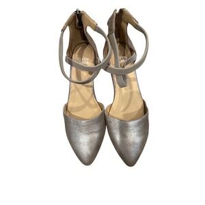 Eileen Fisher Metallic Silver Pointed Toe Ankle Strap Heels Women Size 6.5